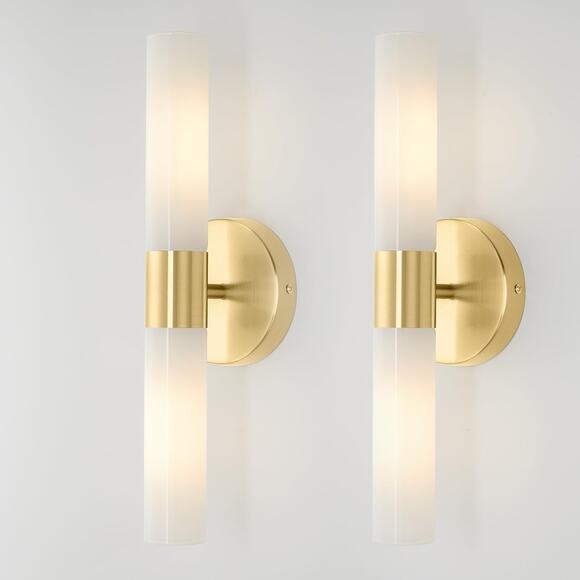 Unbranded Other - 2-Pack Gold Wall Sconces with Opal Glass Tube Shades